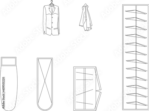 Vector illustration sketch of wardrobe for dressing room with accessories