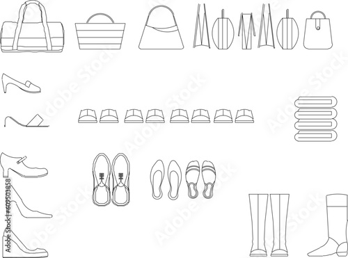 Vector sketch illustration of clothes knick-knacks for make-up in the room for a sales window