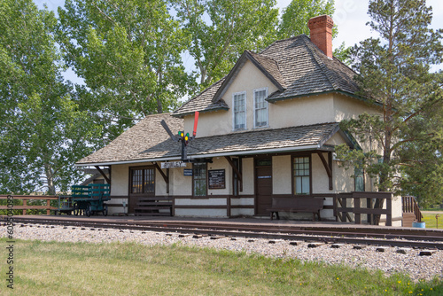 Old abandoned train station no longer in service left to rot in Alberta ghost town photo