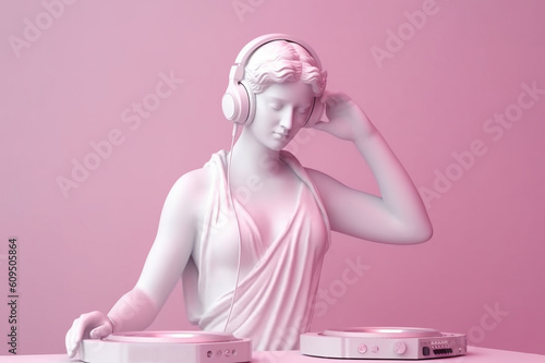 Antique bust of female DJ. AI generated image. photo