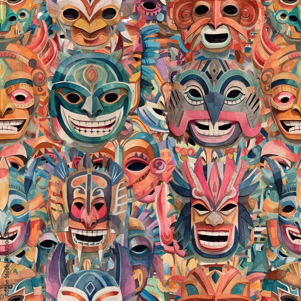 Watercolor Masks on Paper Seamless Pattern - 4 Watercolor Masks on Paper Seamless Pattern - 4