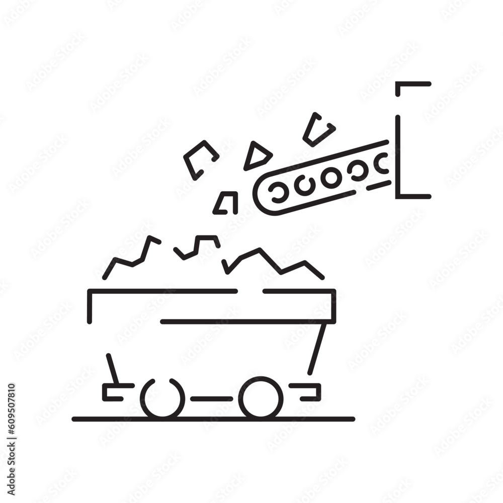 Minin line icon. Extraction of minerals in the mine and surface. Power and energy production, electric industry, world ecology conservation, coal mining minerals. Illustration, symbol, sign