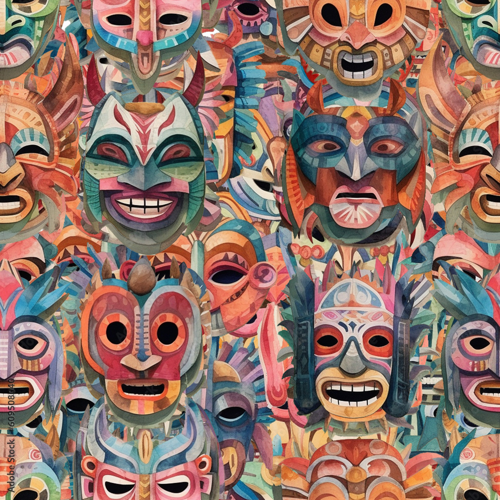 Watercolor Masks on Paper Seamless Pattern - 2