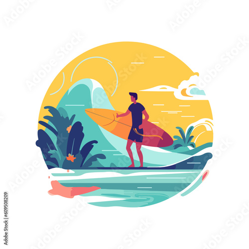 surfing on the beach surfboard vector, summer activity beach