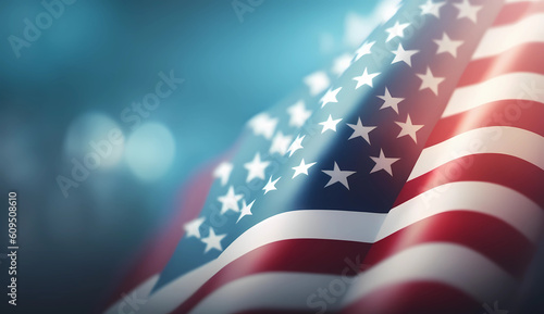 4th of July Delight Blurred Bokeh with USA Flag on Blue Background Generative AI