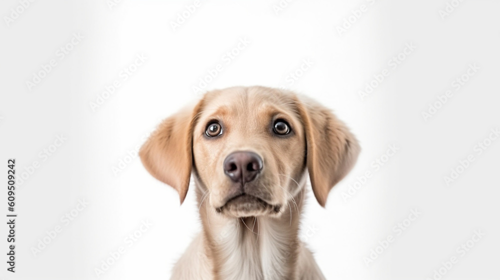 Adorable dog on a white background in different poses. Dog for advertisement. Bottomless dog. Puppy with white background. AI generated image.
