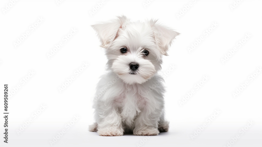 Adorable dog on a white background in different poses. Dog for advertisement. Bottomless dog. Puppy with white background. AI generated image.
