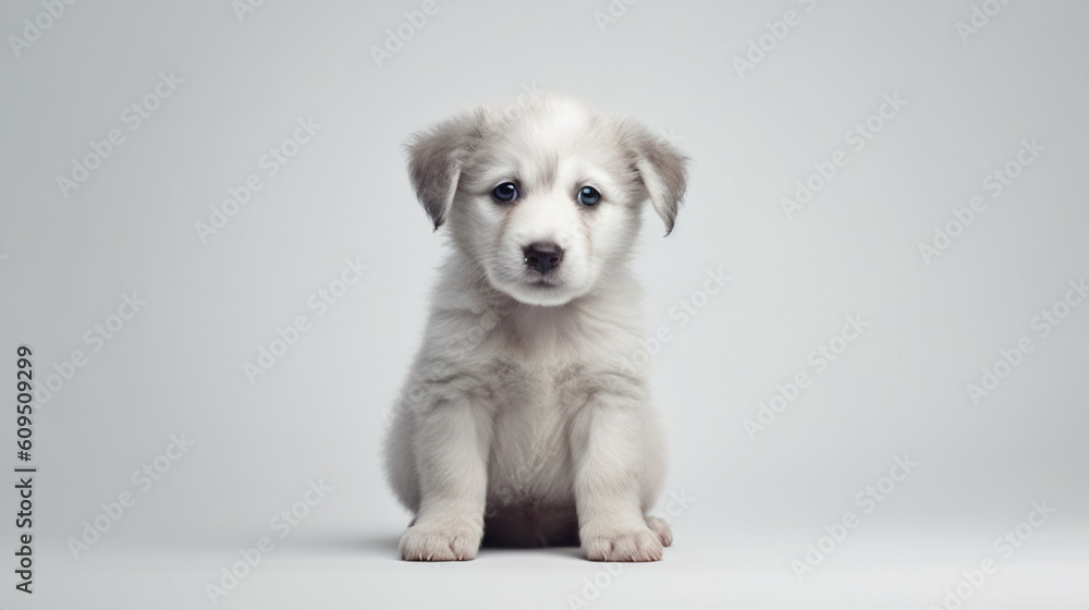Adorable dog on a white background in different poses. Dog for advertisement. Bottomless dog. Puppy with white background. AI generated image.
