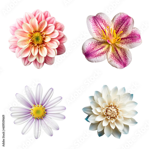 Selection of Various Flowers Isolated on Transparent Background. Created with Generative AI Technology