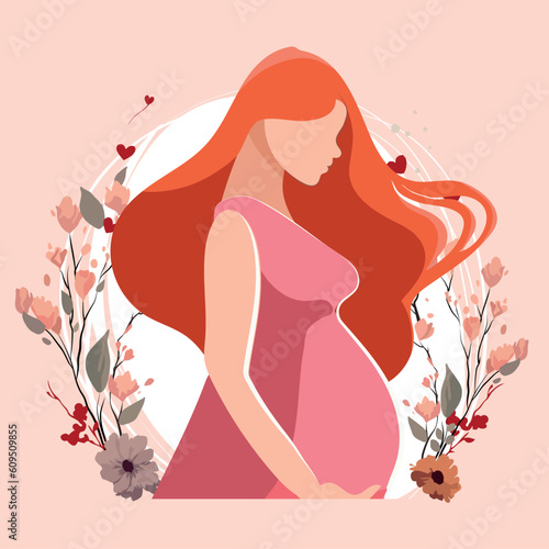 Pregnant woman, concept vector illustration in cute cartoon style, health, care, pregnancy. Vector illustration