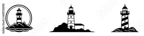 Lighthouse icons set. Outline set of lighthouse vector icons for web design isolated on white background