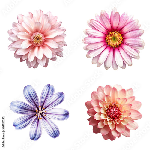 Selection of Various Flowers Isolated on Transparent Background. Created with Generative AI Technology