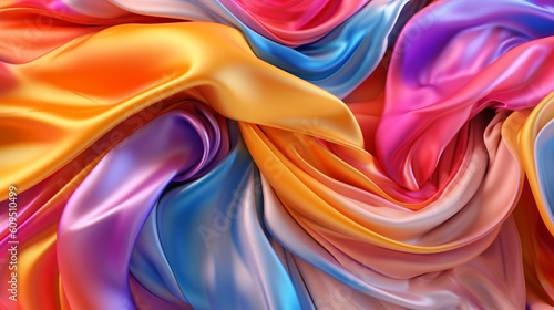 Multicolor silk fabric. Silk texture with great definition. AI generated image.