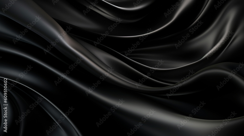 Black silk fabric. Silk texture with great definition. AI generated image. Black silk fabric. Silk texture with great definition. AI generated image.