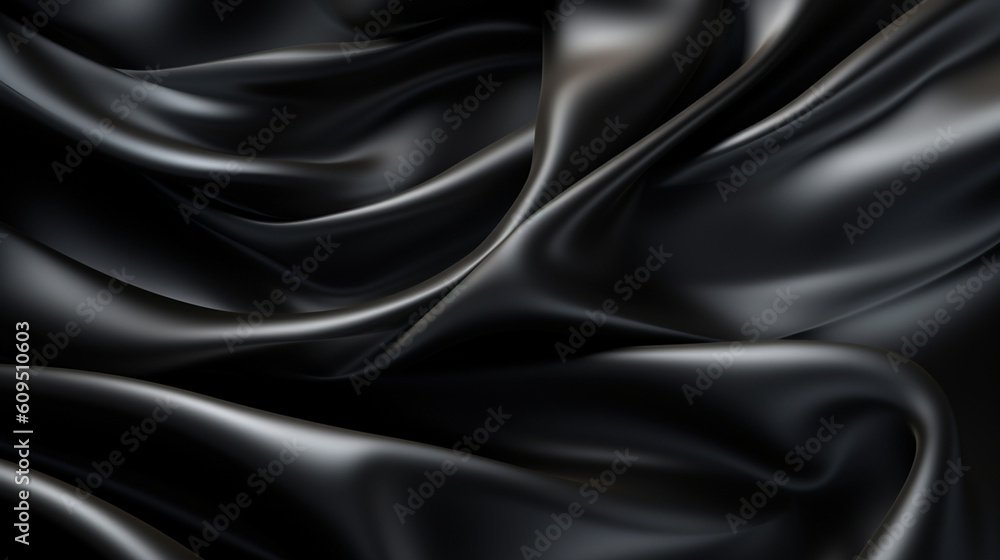 Obraz premium Black silk fabric. Silk texture with great definition. AI generated image.