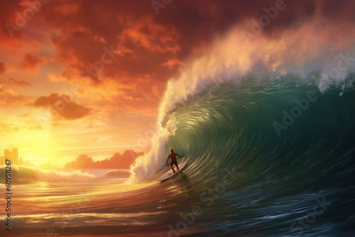 Surfing Swimming and Sea Travel Exploration in the Serene Waters of Honolulu Hawaii Gold Coast Sea Water Sport Surfer Windsurfing Kitesurfing Vacation Ocean Water Nature Landscape Beach Generative AI