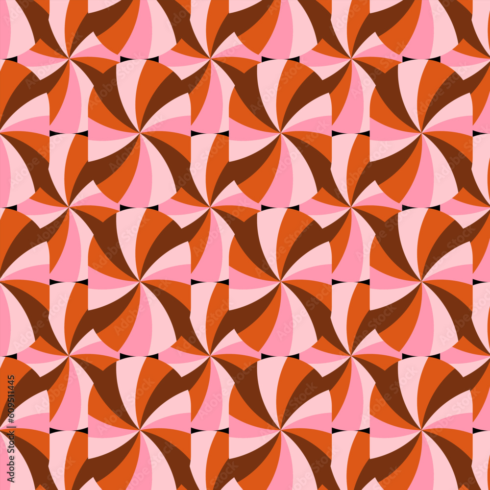 Flat seamless 50s to 90s retro style pattern. Aesthetic vintage round colorful 70s psychedelic vector. Flat seamless 50s to 90s retro style pattern. Aesthetic vintage round colorful 70s psychedelic vector.
