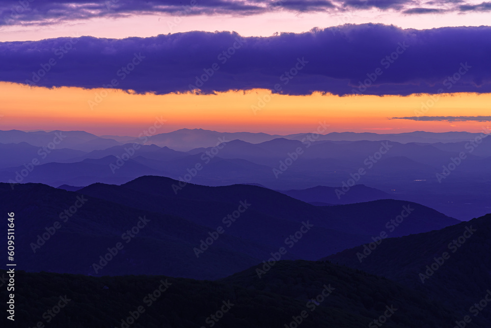 Purple and Orange Sunset at Blue Ridge Mountains, North Carolina
