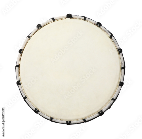 Modern drum isolated on white, top view