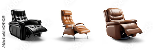collection set of recliner lazy chair couches cutouts sofas isolated on transparent background - Generative AI