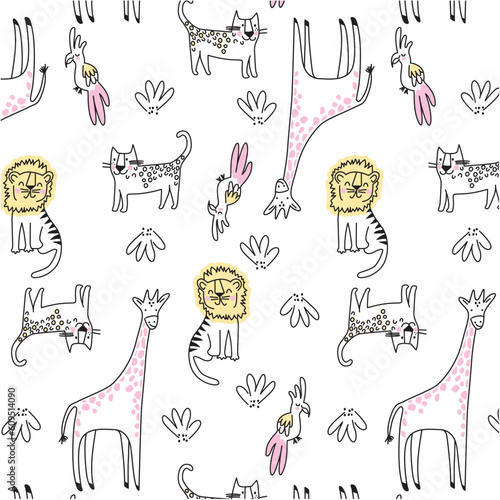 Photography Lions,giraffes,parrots cute animals pattern for kids wear