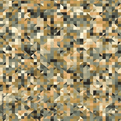 A camouflage seamless pattern using small irregularly-shaped tiles created with Generative AI technology