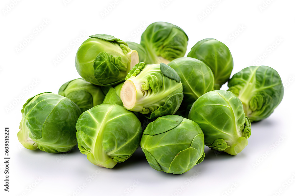 Product photo of fresh brussels sprouts on a white studio background generative ai Product photo of fresh brussels sprouts on a white studio background generative ai