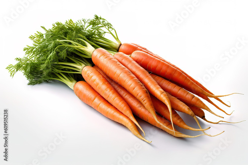 Product photo of fresh carrots on a white studio background generative ai 