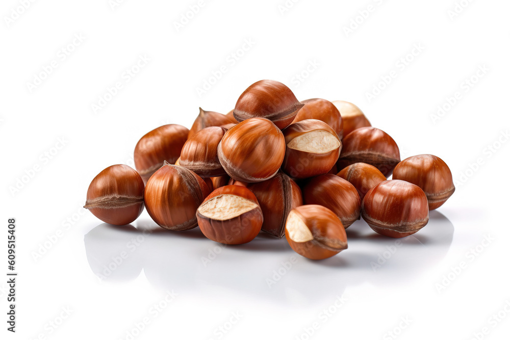 Obraz premium hazelnuts on white background generative ai