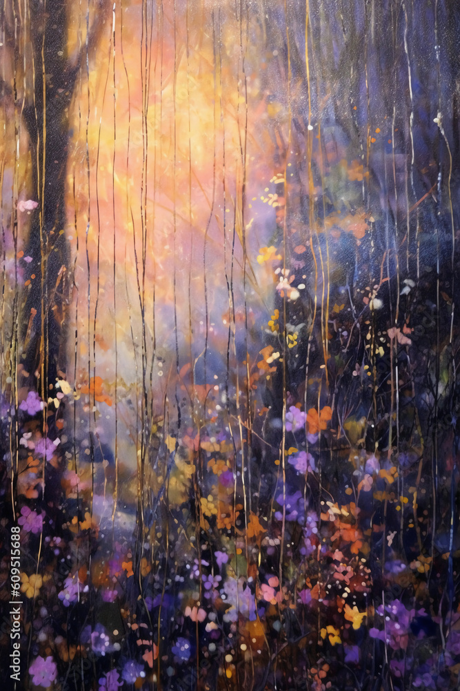 A painting with lavender flowers and black backgrounds. AI generative