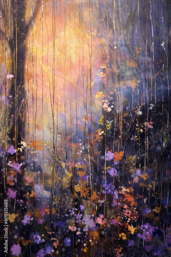 A painting with lavender flowers and black backgrounds. AI generative © SANGHYUN
