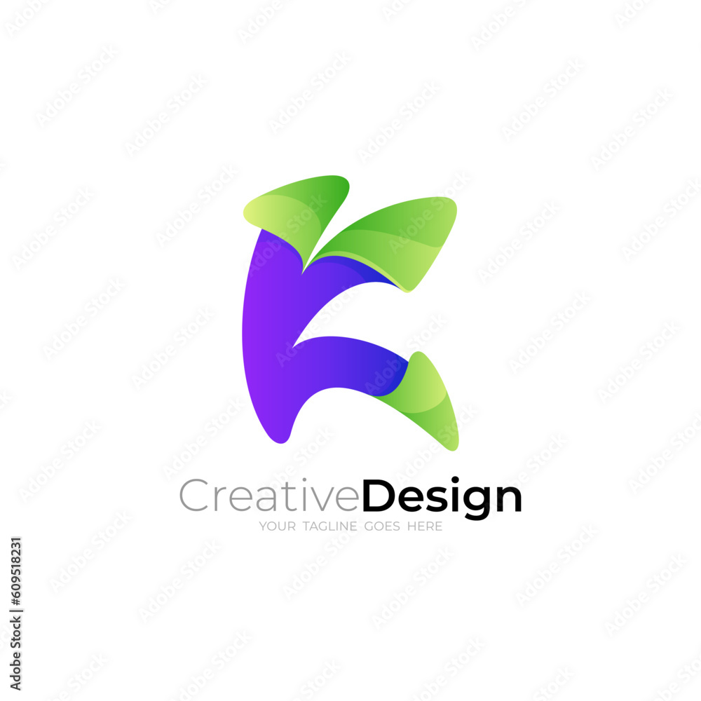 Fototapeta premium Letter K logo and 3d colorful design vector, business icons