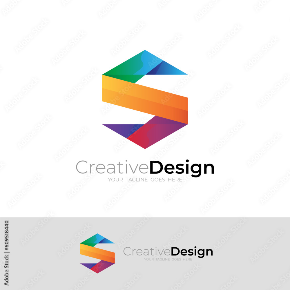Letter S logo with hexagon design colorful, 3d style