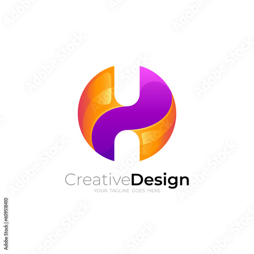 H logo, Letter H logo with circle design colorful, glossy icon