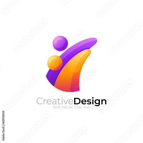 Family logo with colorful style , people care icon template