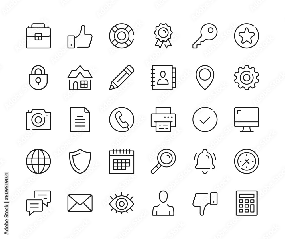 Basic icons. Vector line icons set. Universal, UI, mobile app, business, website user interface concepts. Black outline stroke symbols Basic icons. Vector line icons set. Universal, UI, mobile app, business, website user interface concepts. Black outline stroke symbols