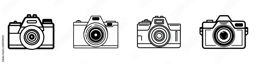 Camera shutter, lenses and photo camera icons set