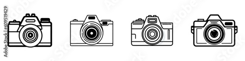 Camera shutter, lenses and photo camera icons set