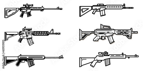 Collection of rifle vector silhouette illustration isolated on white background