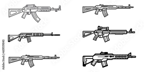Collection of rifle vector silhouette illustration isolated on white background