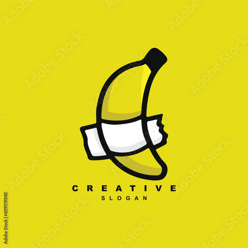 Famous banana taped art on wall logo design 