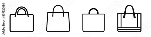 Shopping bag related line icon set. Paper market bag linear icons. Grocery bag outline vector signs and symbols collection
