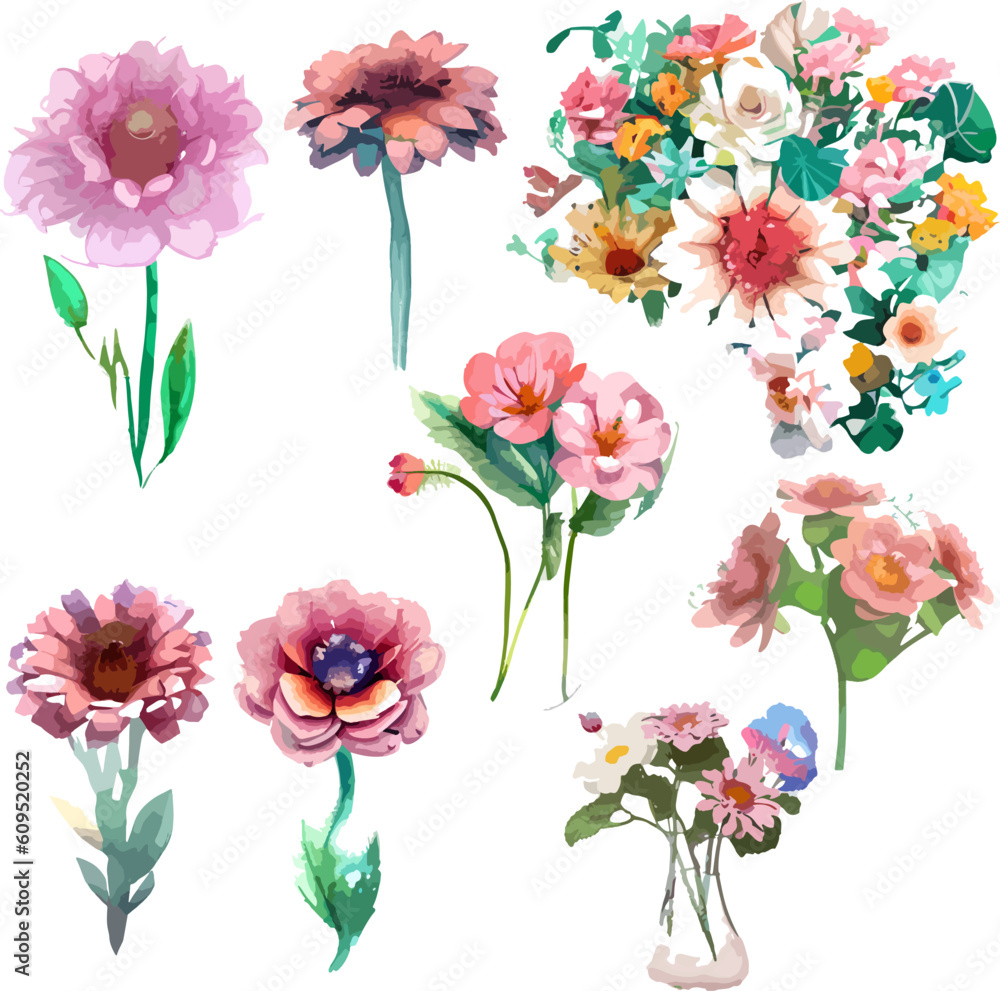 watercolor flower arrangement collection vintage