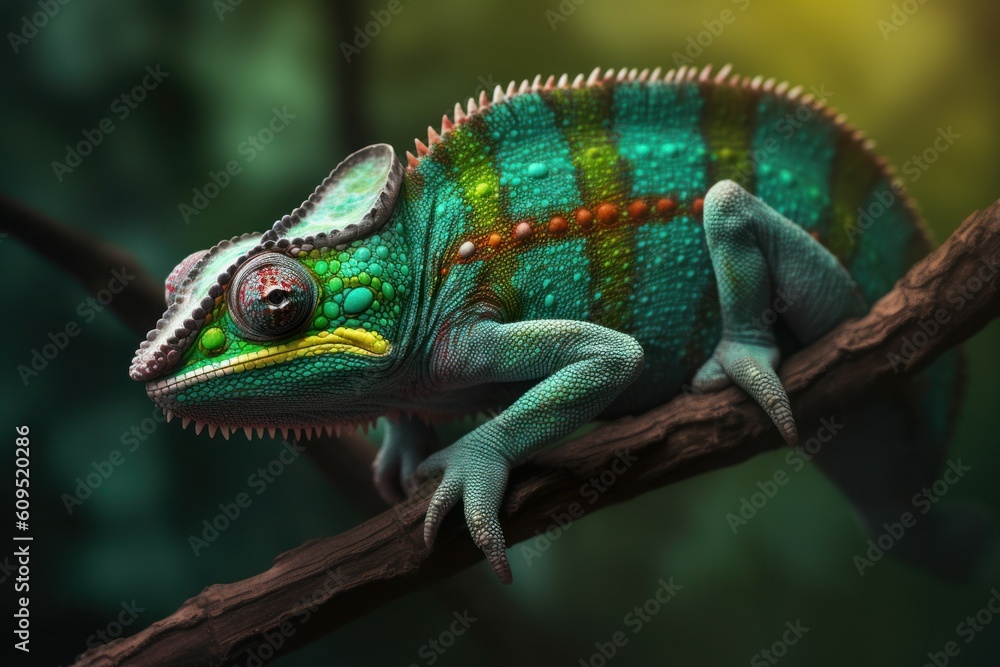 Beautiful green chameleon lizard family. A symbol of adaptation to change. AI generated, human enhanced Beautiful green chameleon lizard family. A symbol of adaptation to change. AI generated, human enhanced