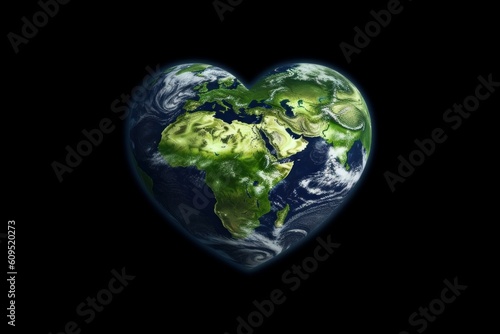 Earth planet in the shape of a heart. Climate change concept. AI generated  human enhanced