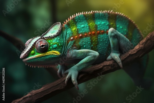 Beautiful green chameleon lizard family. A symbol of adaptation to change. AI generated, human enhanced © top images