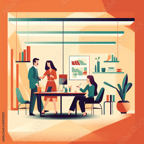 Impressive office manager meeting with colleagues