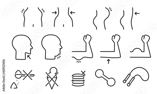 ダイエットを表すイラストのセット/健康管理/食事制限/太る/痩せる/ベクター/アイコン