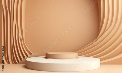 Luxury abstract background scene. golden curve lines along with cylinder shape podium for show product. A product display stan for advertising