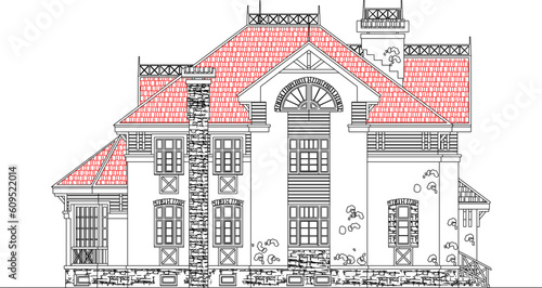 ECTOR ILLUSTRATION SKETCH REST HOUSE OLD CLASSIC VINTAGE COMFORTABLE VILLA